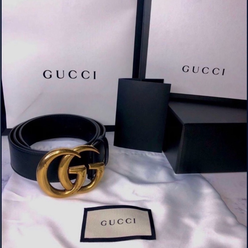 AUTHENTIC Gucci Black Belt with Gold GG Buckle